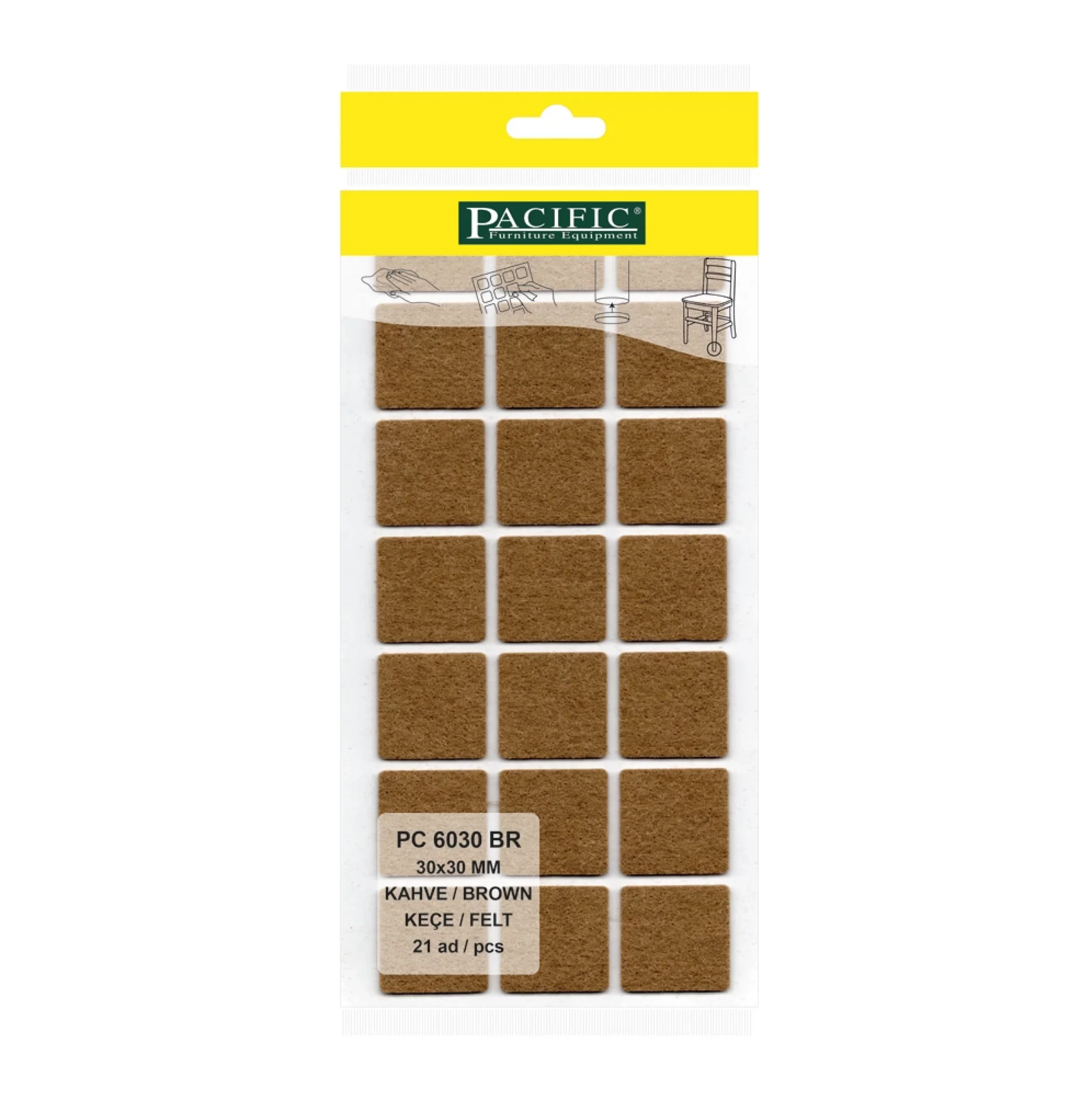 Yapışkanlı Masa Sandalye ve Mobilya Keçesi Zemin Koruyucu Keçe 30mm x 30mm